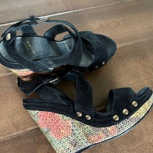 Stuart Weitzman Black Wedge Sandals